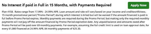 GreenSky Financing No Interest if Paid in 15 Months Info
