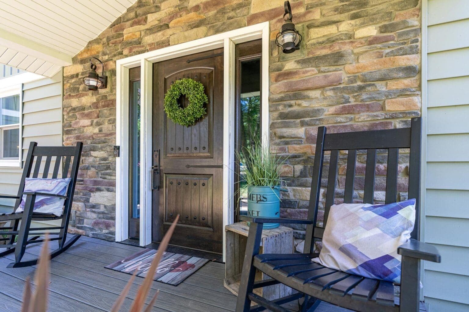 Signet knotty alder entry door with porch view